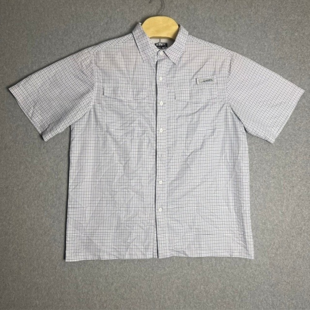 Habit Men's Blue/White/Black Checkered Button‎ Up Short Sleeve Shirt Size Large